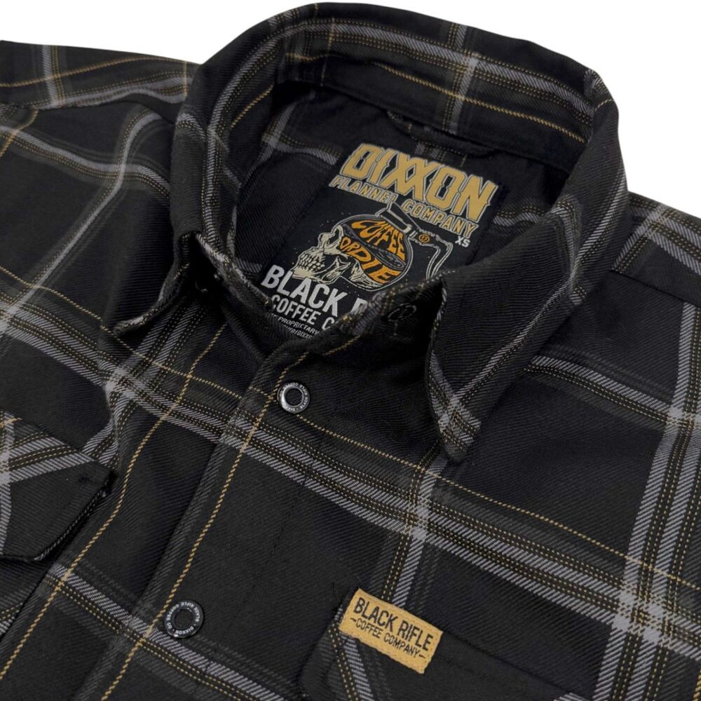 DIXXON x Black Rifle Coffee Company Coffee Or Die Plaid Flannel Shirt Black XS